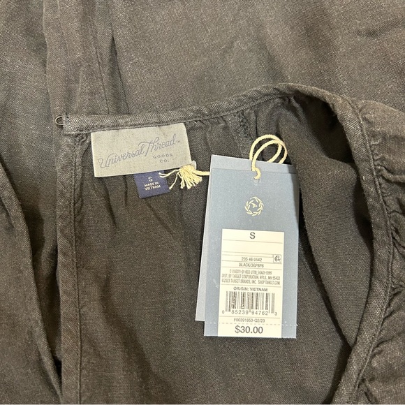 Universal Thread Black Linen Blend Romper Size S Pockets V Neck Tie Waist - Picture 12 of 13